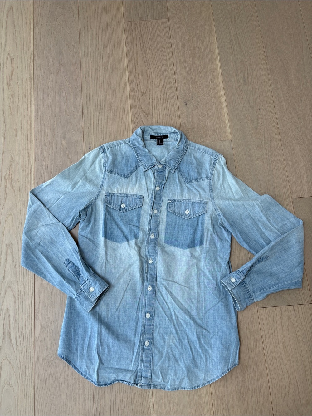 Forever 21 Ombré Bleached Denim Western Cotton Shirt